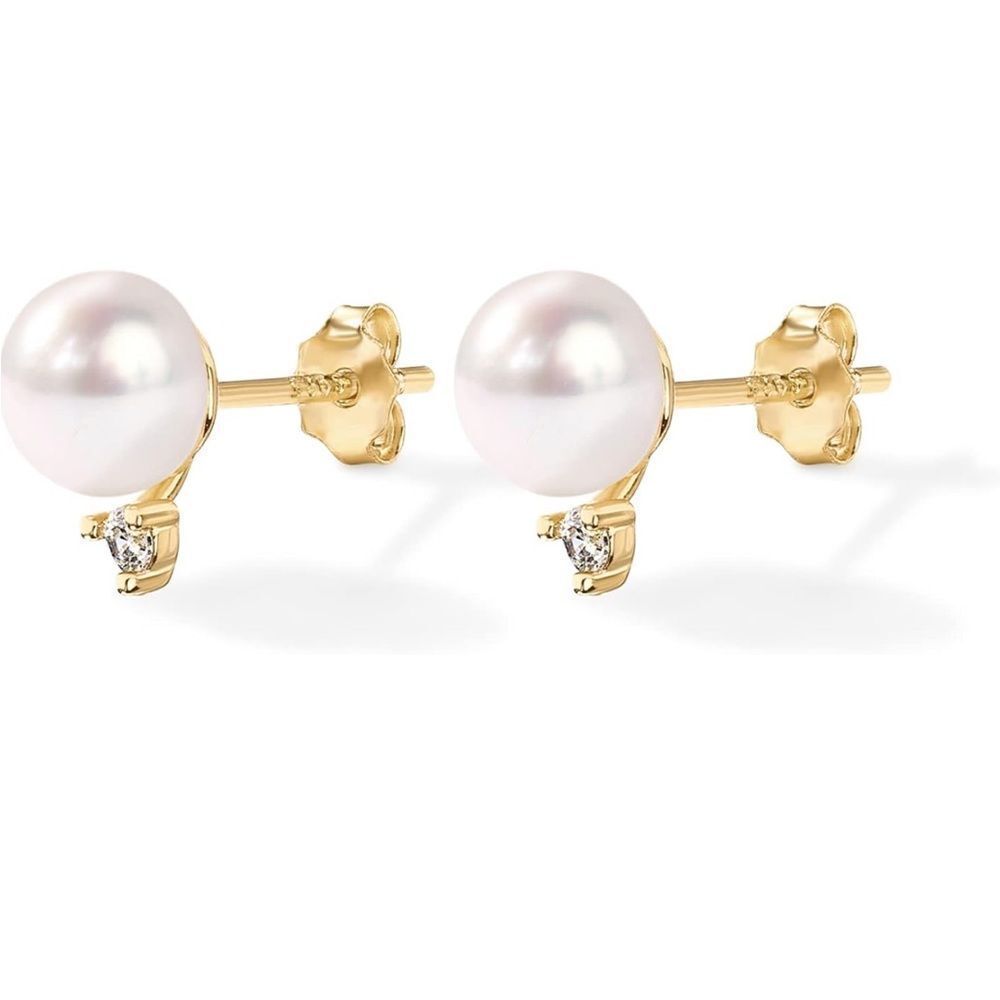 New 18kgold Plated 925 Sterling Silver Cubic Zirconia Stud Button Pearl